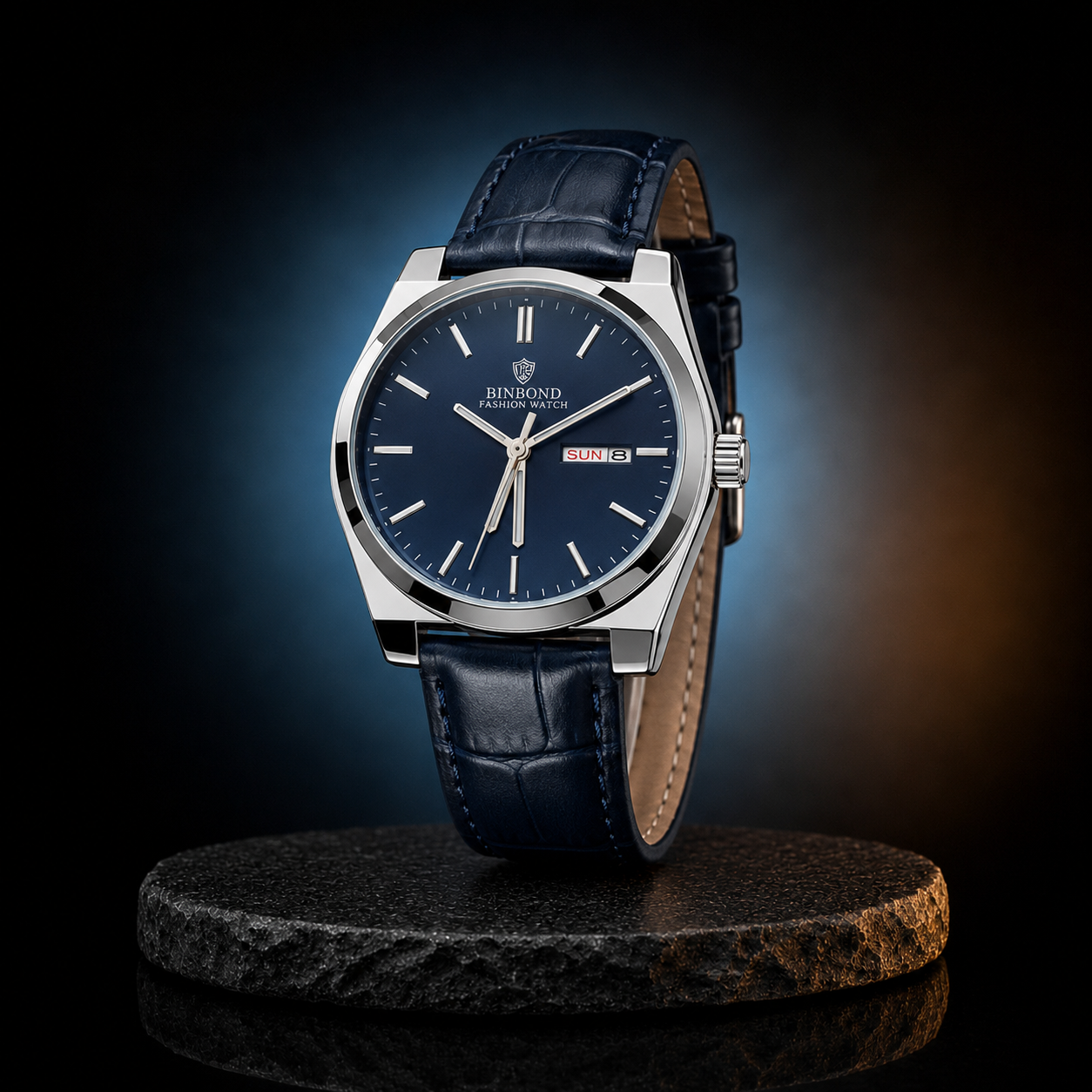 BINBOND Men’s Navy Blue Day-Date Quartz Watch