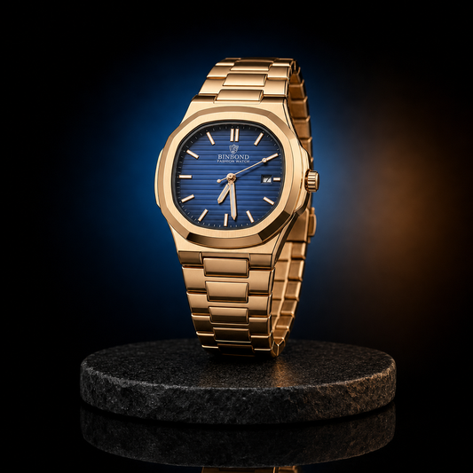 BINBOND Men’s Gold-Tone Octagonal Quartz Watch