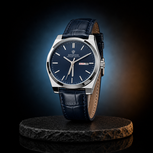 BINBOND Men’s Navy Blue Day-Date Quartz Watch