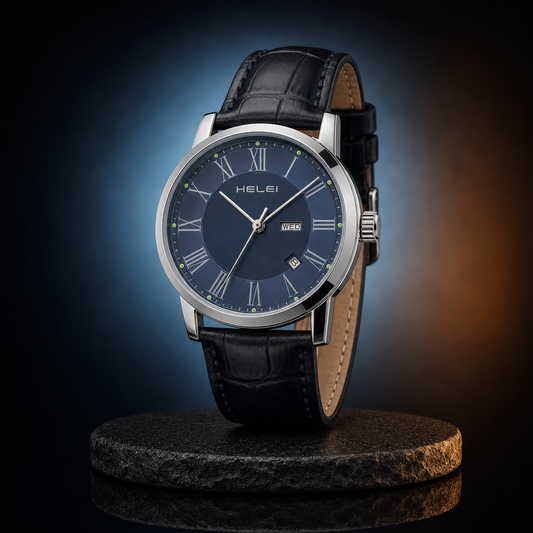 HELEI Men’s Slate Blue Roman Numeral Day-Date Watch