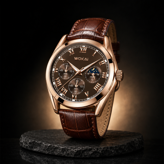 WOKAi Men’s Brown Leather Moonphase Watch